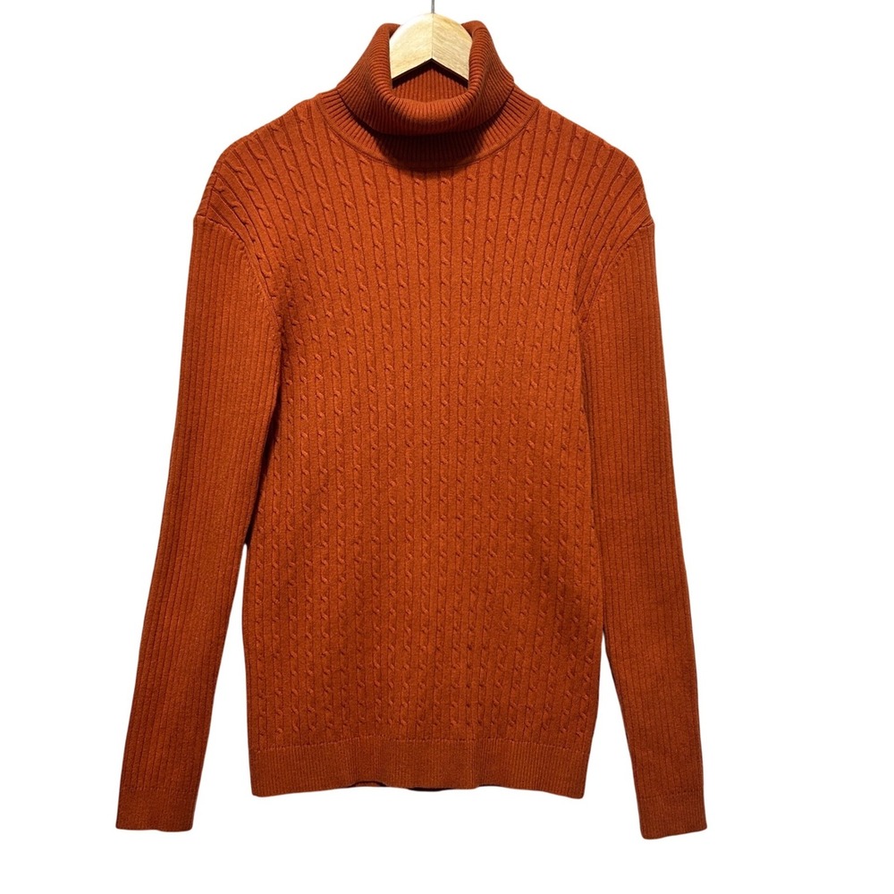 Nine Bull Womens Turtleneck Sweater‎ XL Rust Cable Knit Minimalist Cozy Parisian